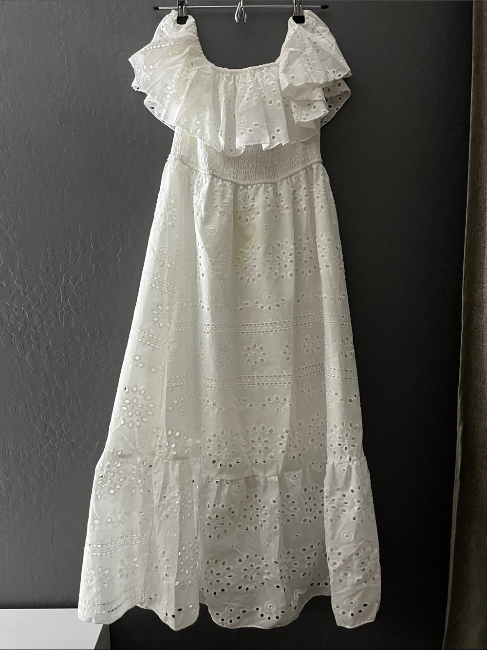 White Eyelet Off-Shoulder Maxi Dress